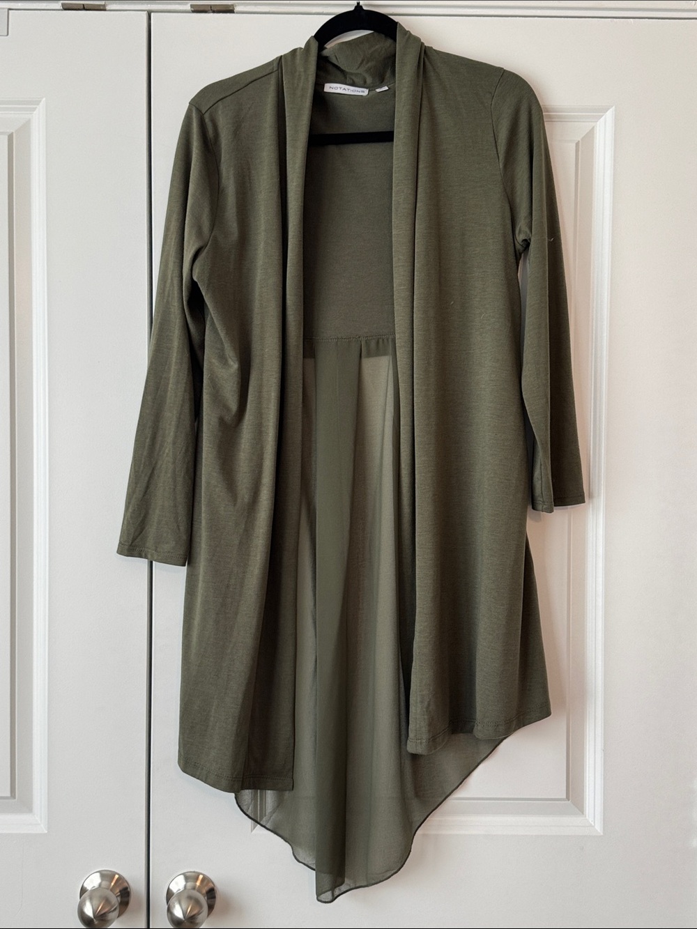 Notations Olive Open-Front Draped Cardigan